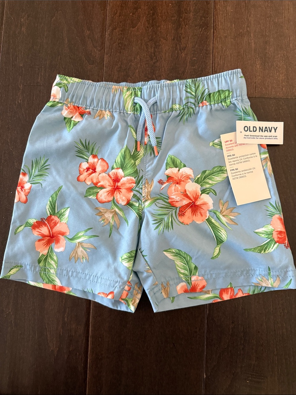 NWT Old Navy Blue Boys Tropical Hawaiian Swim Trunks